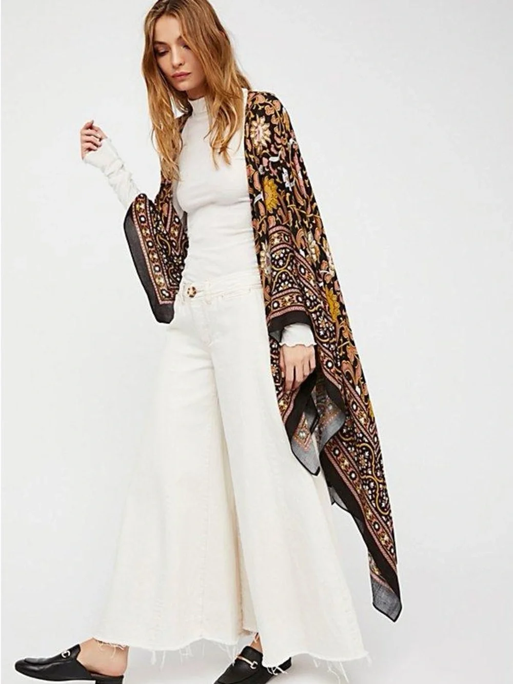 Free People lack Floral Paisley Wrap Pink Gold Accents Boho